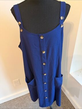 SHEIN Royal Blue Button-Front Pinafore Dress with Pockets